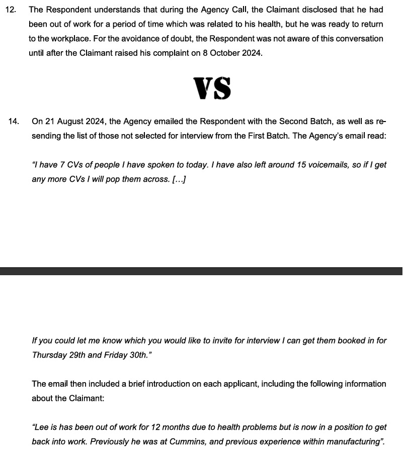 Cepac ET3 Grounds of Resistance Sections 12 and 14 concerning knowledge of Lee Thompson’s disability